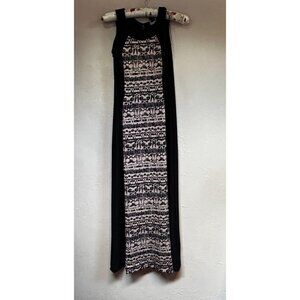 R&M Richards Petite Womens Round Neck Sleeveless Maxi Dress Size 6P Black & Tan